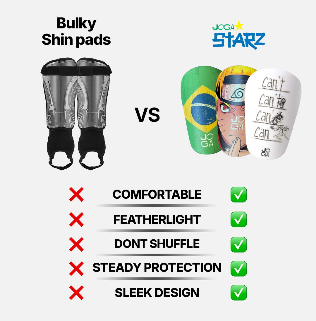 JOGA Motivational Shin Pads vs standard pads comparison