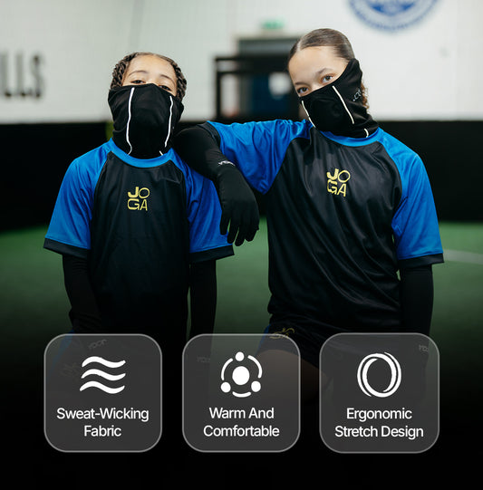 JOGA Starz Snood worn by young footballer cold weather social proof